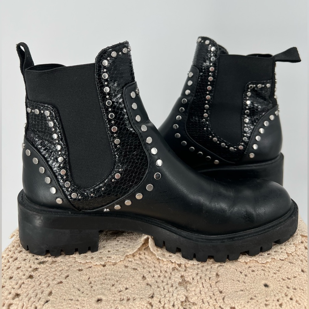 ZARA CHELSEA‎ BOOTS IN BLACK WITH SILVER STUDS SLIPON STYLE